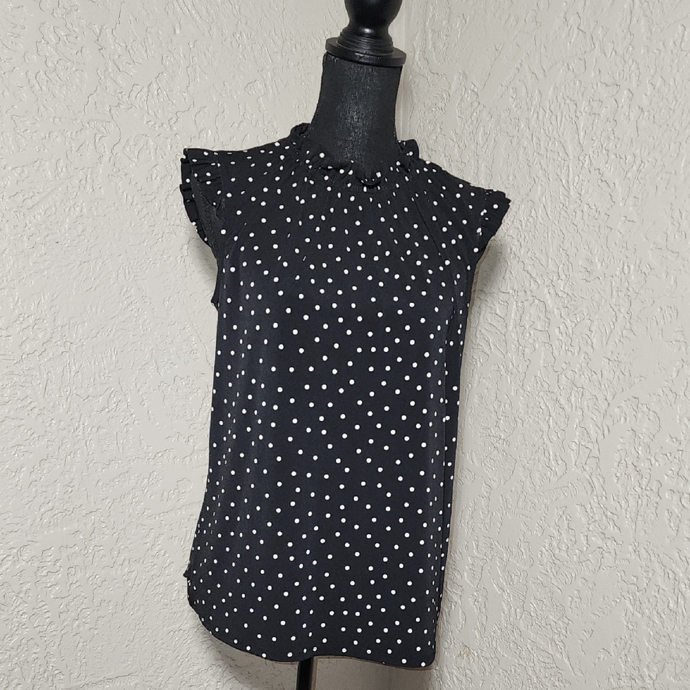 Adrianna Papell Black and White Polka Dot Ruffled Top